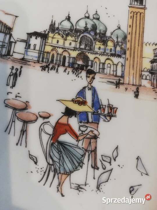 Paterka ze sceną sygnowana porcelana ecru Porcelana i szkło małopolskie Gorlice