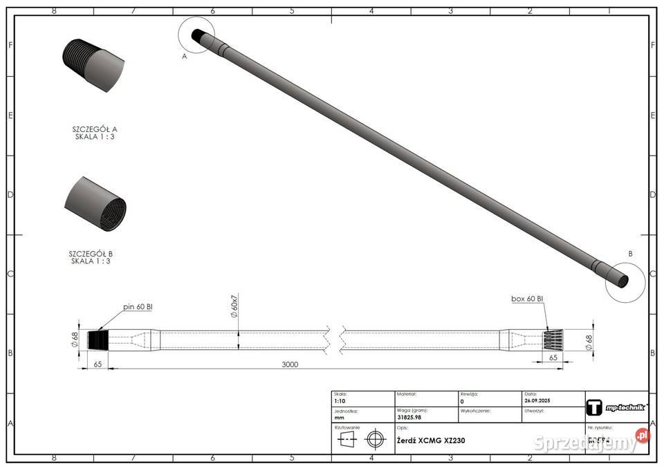 Żerdzie wiertnicze do wiertnicy HDD XCMG XZ200 wielkopolskie Cielcza