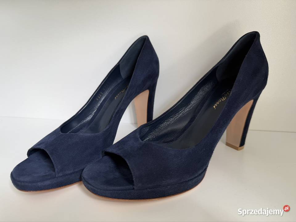 Boskie Zamszowe Gianvito Rossi peeptoe niebieski dolnośląskie