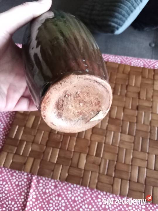 Prl wazon pikasiak szkliwo zaciekowe brąz zieleń Łódź