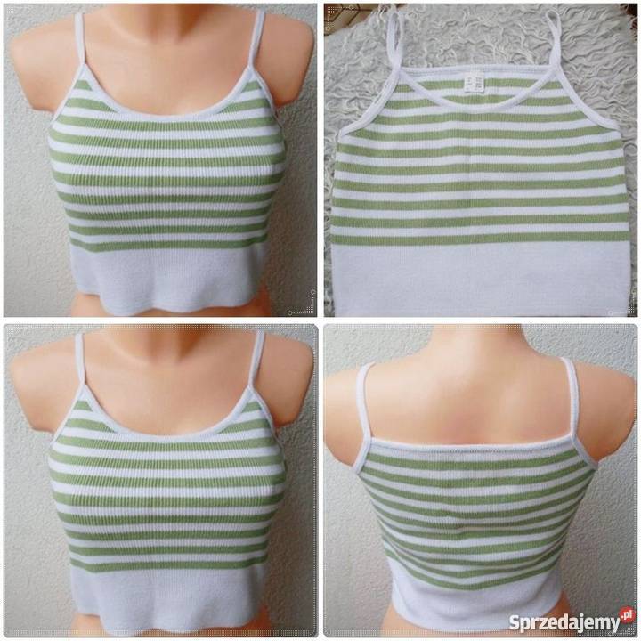 BIAŁY TOP W PASY W KOLORZE LIMONKI R 3638 Łódź