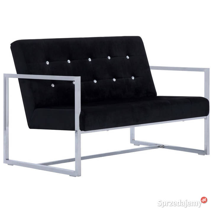 2osobowa sofa z podłokietnikami czarna chrom i