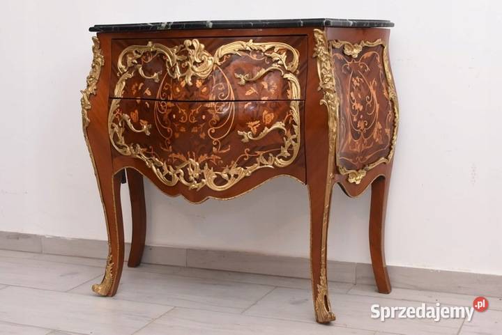 Drewniana Komoda Empire Brzuchata Złote Okucia