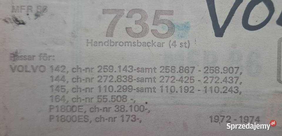 Szczeki hamulcowe Volvo 142 144 145 164 P1800E osobowe Częstochowa sprzedam