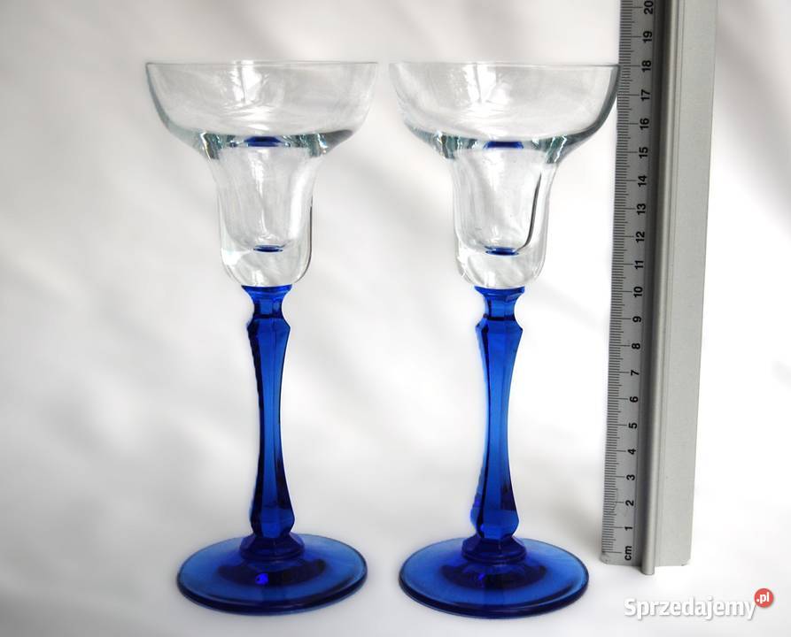 Dwa kryształowe świeczniki kielichy błękitne Lublin