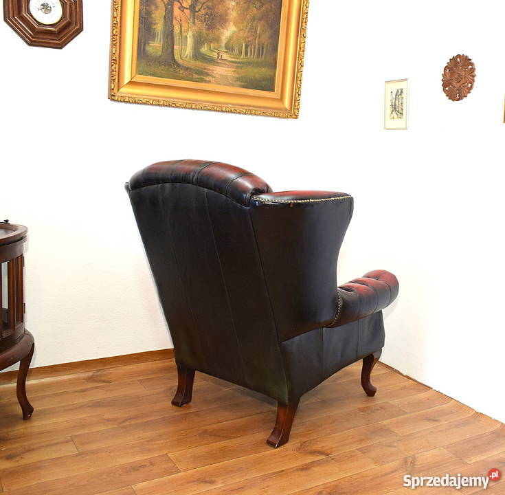 Fotel chesterfield piękny uszak skóra pikowany Świdnica sprzedam