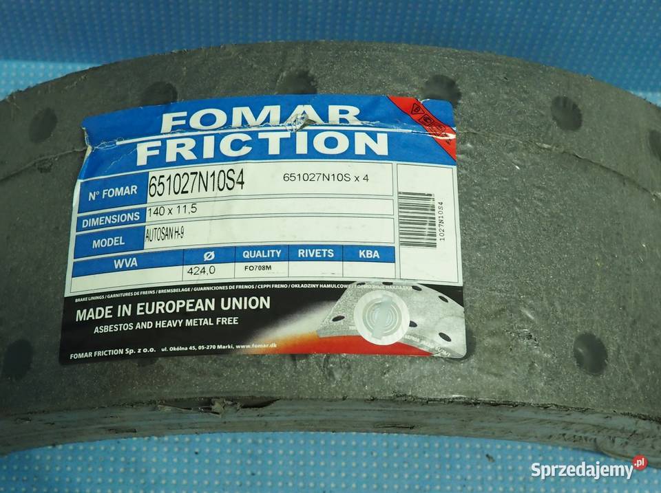 Okładzina hamulcowa 140x115 AUTOSAN H9 Włocławek