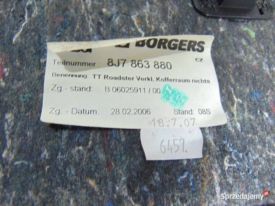 BOCZEK BAGAŻNIKA PRAWY TYŁ TT 8J CABRIO sprzedam