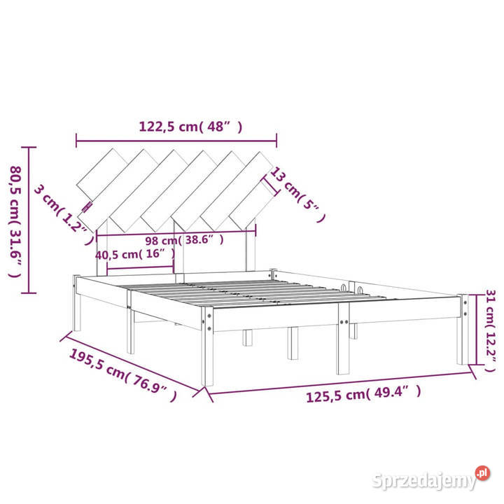 Rama łóżka lite drewno 120x190 WM3104838 Warszawa