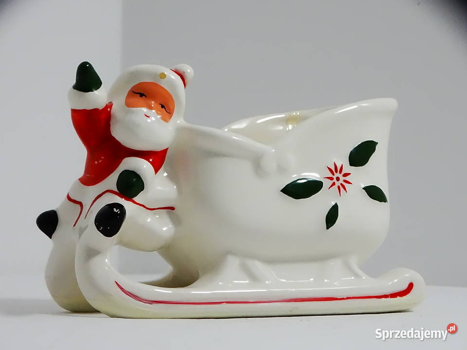 Ceramiczna ozdoba Mikołaja na saniach Frankel Biłgoraj