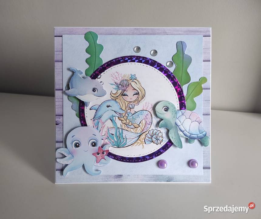 Kartka ręcznie robiona na urodziny z syrenką Łódź