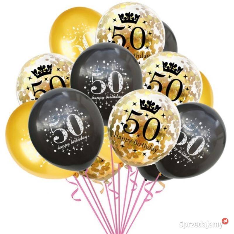 Balony 50tka Złote Czarne z Konfetti Zestaw 15 śląskie Będzin