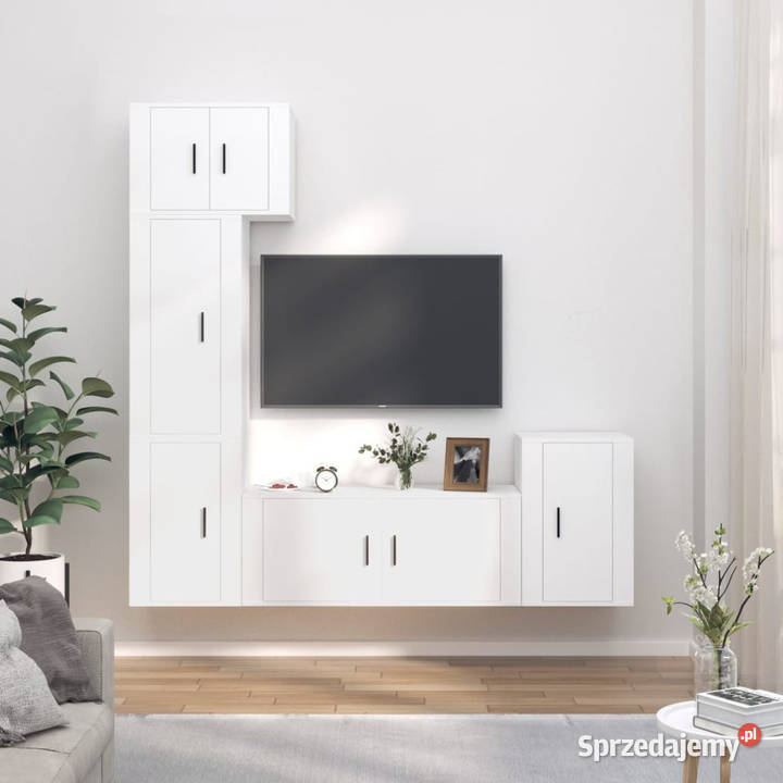 5częściowy zestaw szafek telewizyjnych biały