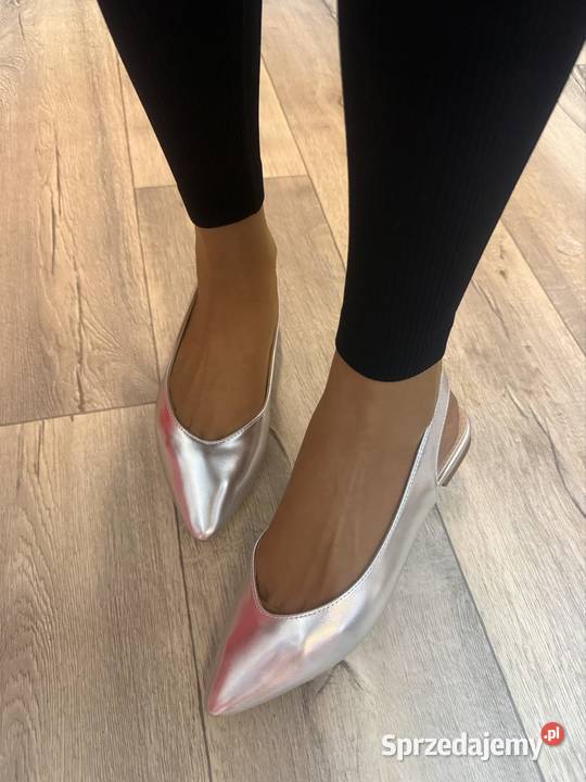 40 Srebrnej baleriny wieczorowe z odkrytą Pięta skóra ekologiczna