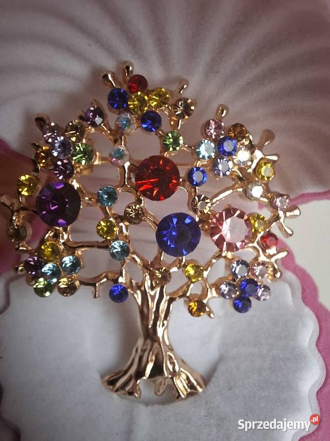 Elegancka złota broszka w stylu vintage Drzewo Wąbrzeźno