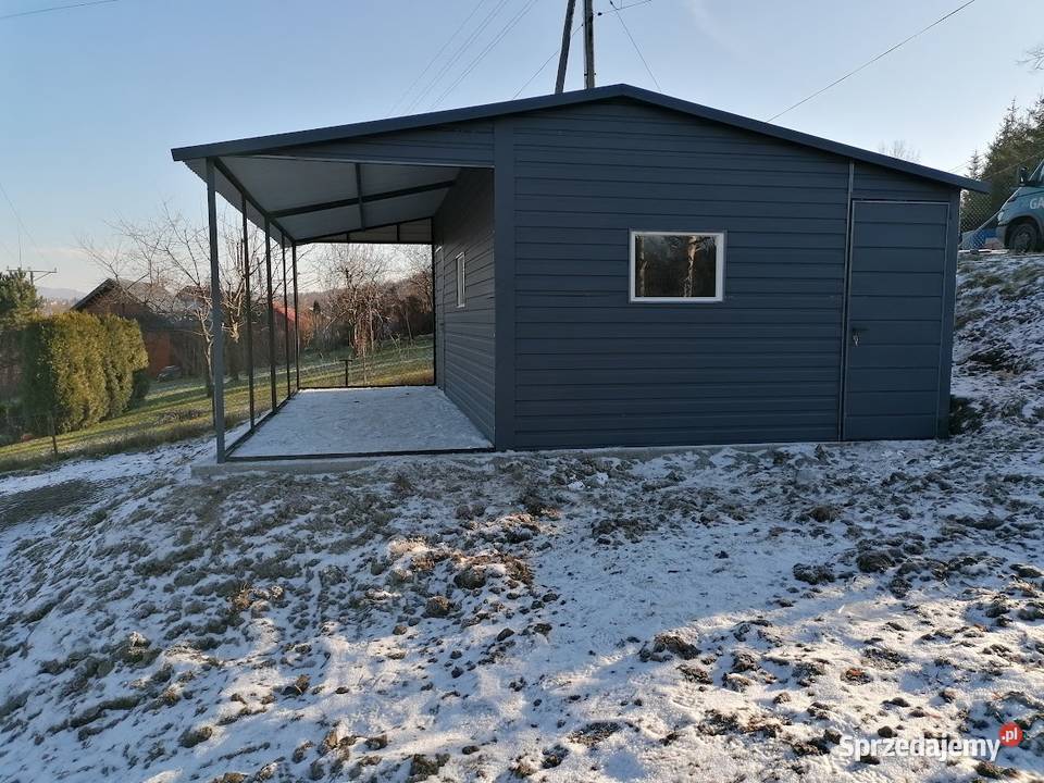 Garaż Blaszany GRAFITOWYzadaszenie okna Garaże 30m2 Gniezno