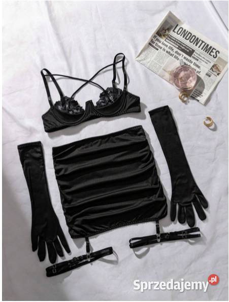 seksowny czarny komplet bielizny z rekawiczkami Rozmiar XL Komplety Warszawa