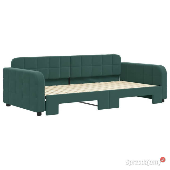 Sofa rozsuwana ciemnozielona aksamit 100x200