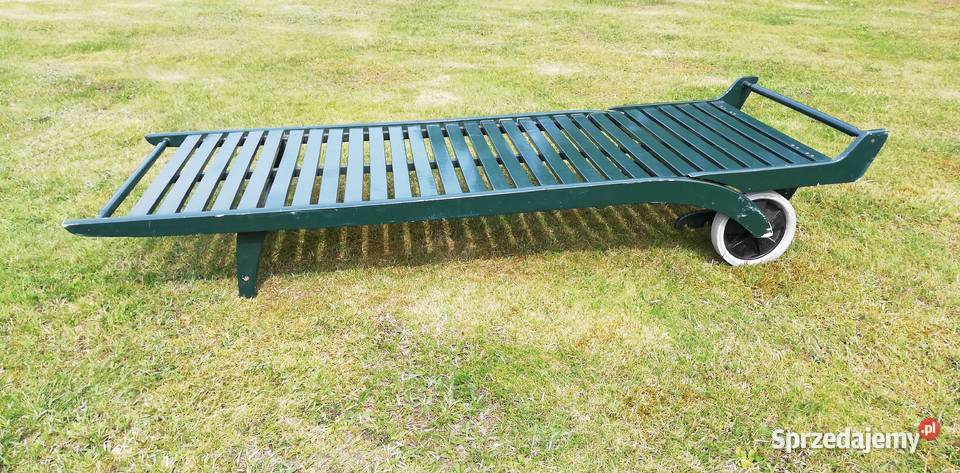 Leżak drewniany długi basenowy ogrodowy art deco