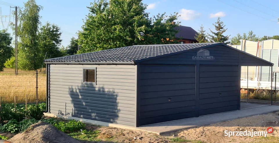 GARAŻ BLASZANY 6m x 6m WIATA 3M DWUSPAD 2xBRAMA Łapanów