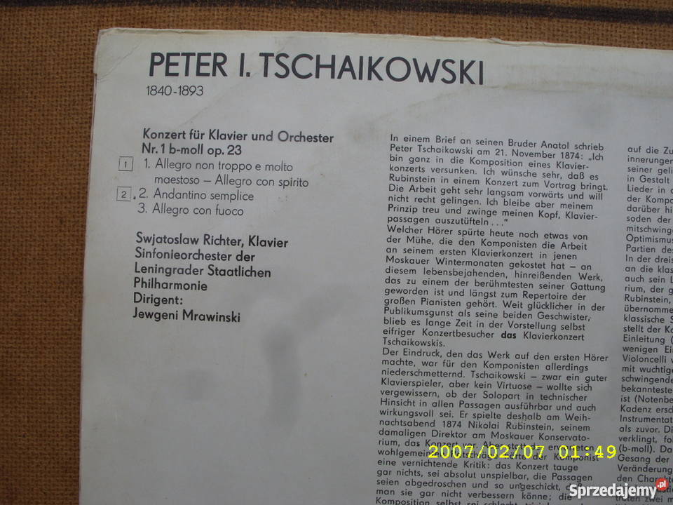 Klasyczna LP PITSCHAIKOWSKI KLAVIERKONZERT Płyty i kasety Wołów