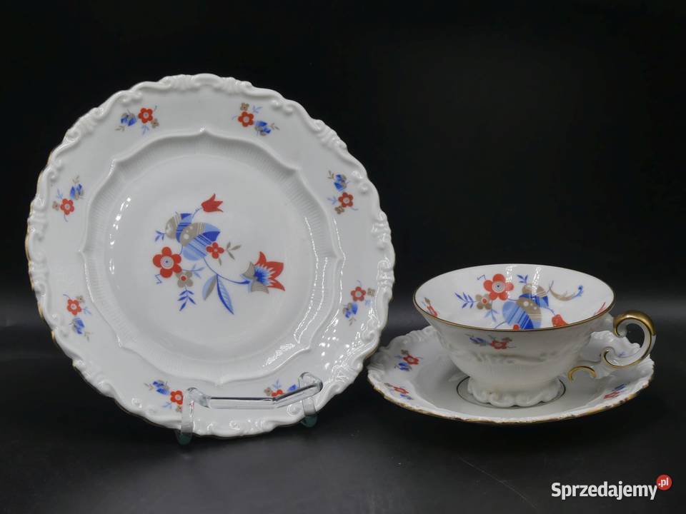 Komplet śniadaniowy Sorau Żary piękne reliefy Porcelana i szkło Poznań
