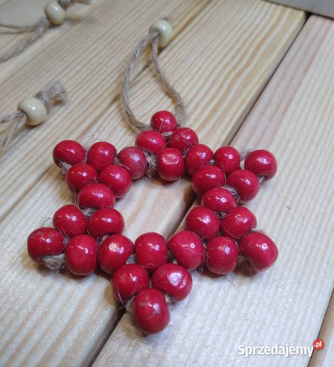 Zestaw 5 drewnianych koralikowych gwiazdek pomorskie Gdańsk