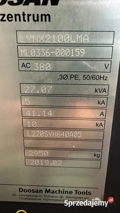 Centrum tokarskie CNC Doosan LYNX 2100LM Tarnowskie Góry sprzedam