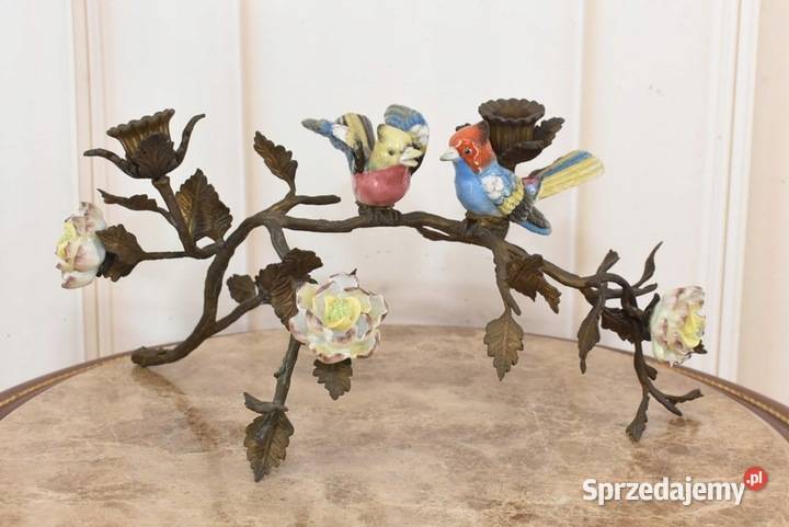 Świecznik Papugi Porcelana Brąz Kolorowe Ptaki Porcelana i szkło małopolskie Kraków