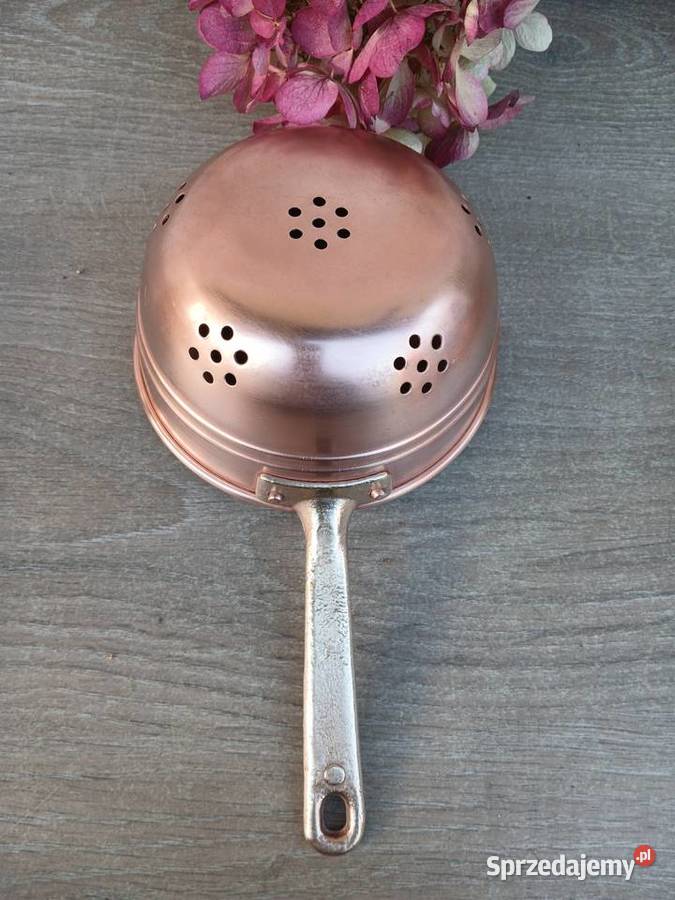 Małe miedziane sitko durszlak z mosiężną rączką Warszawa