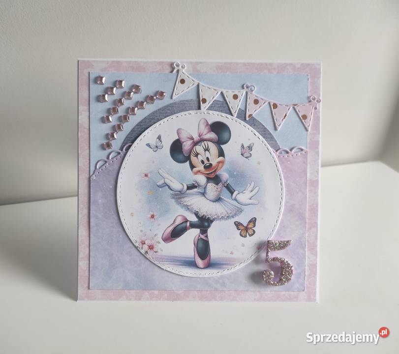 Kartka urodzinowa ręcznie robiona Myszka Minnie Rękodzieło
