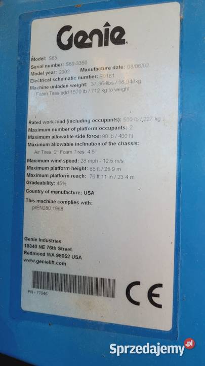 Zwyżka Genie S85 Zaklików