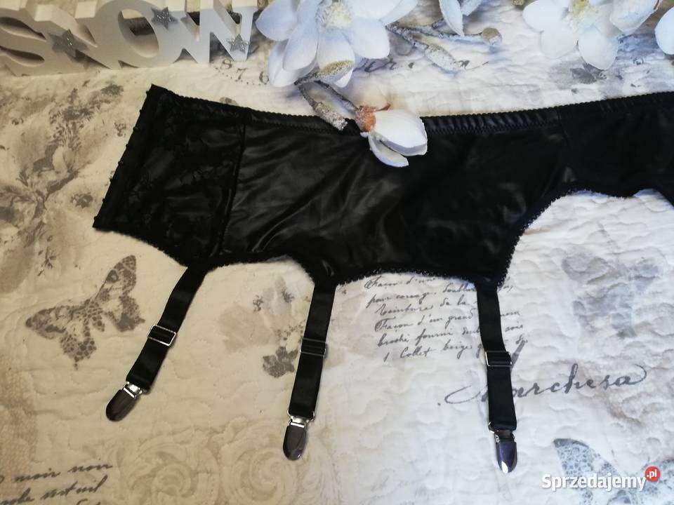 seksowny pas do pończoch czarny skóra eko Inna marka Warszawa
