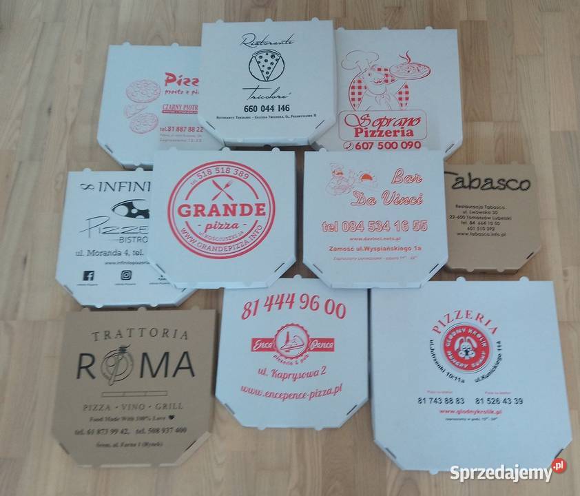 Kartony pudełk na pizzę szare z nadrukiem Lublin