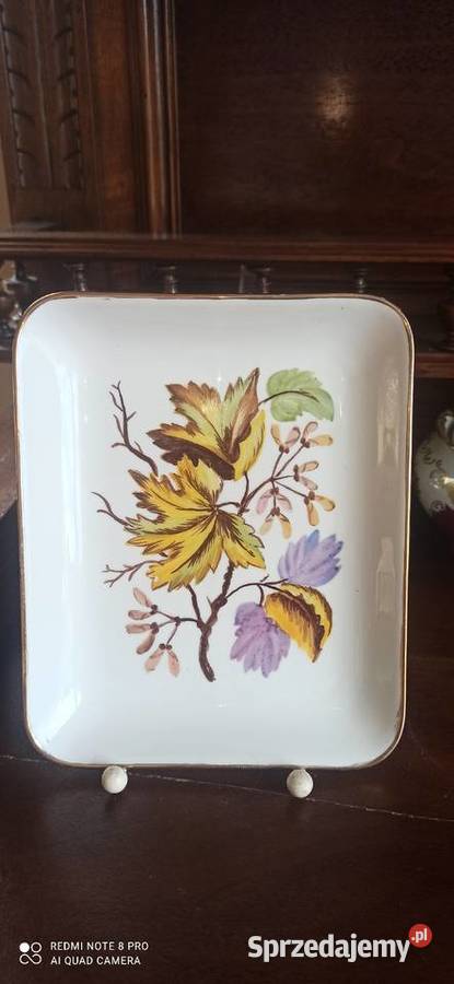 Patera porcelanowa tacka dekor ręczny liście Antyki, Sztuka, Kolekcje Gdańsk