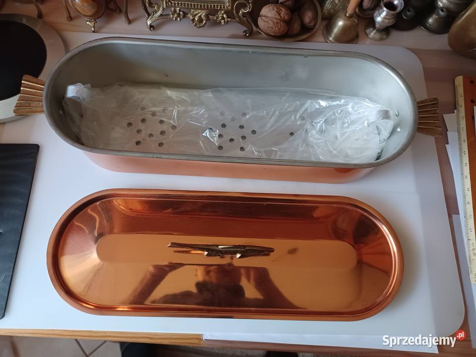 Duża masywna miedziana brytfanna do ryb Akcesoria kuchenne sprzedam
