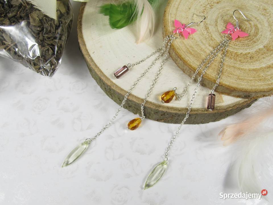 Kolczyki motylki kryształki szkło fioletowy Kolczyki Katowice