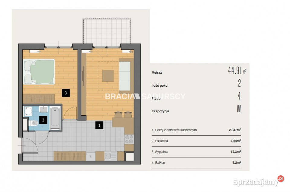 Mieszkanie 4491m2 2 pokoje Kraków Piętro 4 sprzedam