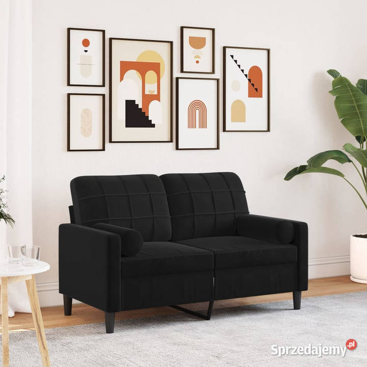 2osobowa sofa z poduszkami czarna 120 aksamit Warszawa
