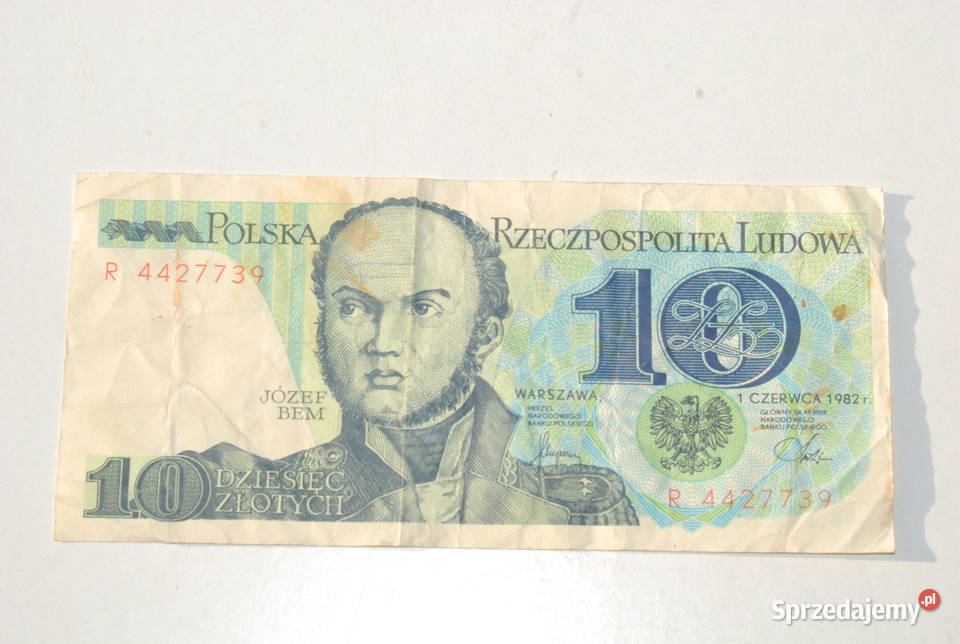 Stary banknot 10 złotych Józef Bem 1982 antyk