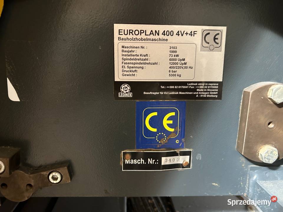 Strugarka czterostronna Ledinek EUROPLAN 400 Juszczyn sprzedam