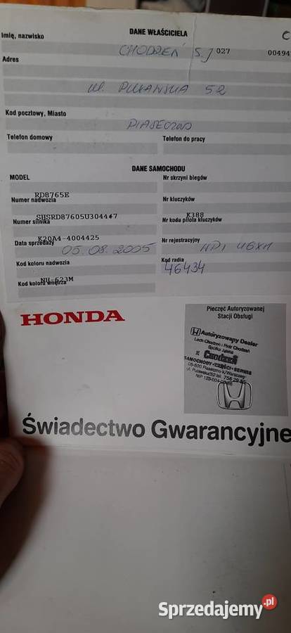 Honda crv 20 170 kkm poduszka powietrzna Lubartów