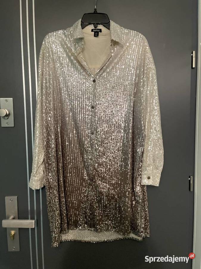 Boohoo sukienka koszulowa koszula Cekinowa brązowy/beżowy Choszczno