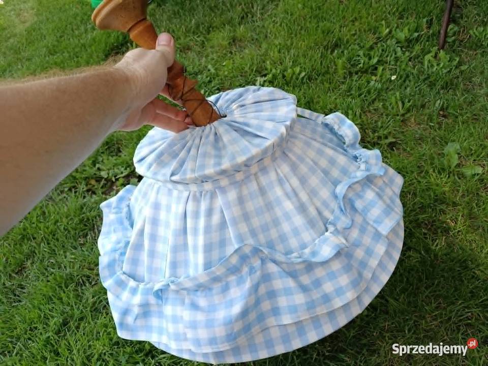 Lampa wisząca PRL retro z materiałowym kloszem Łódź