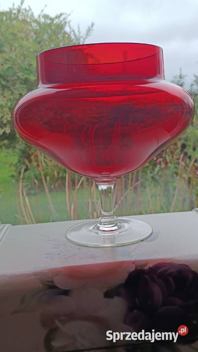 Wazon puchar szklany czerwony rubinowy Antyki, Sztuka, Kolekcje Zamość