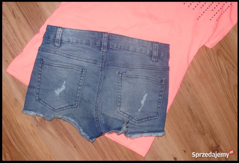 krótkie spodenki jeansowe przetarcia r134140 niebieski Rawicz