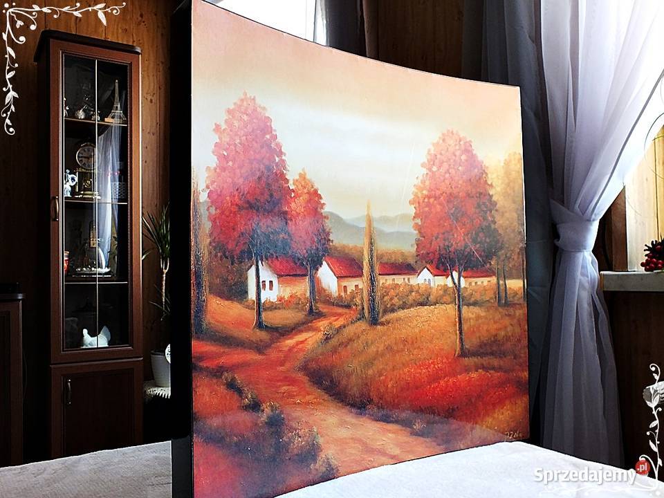 Nietypowy stary obraz na ścianę Curved sygnowany lubuskie