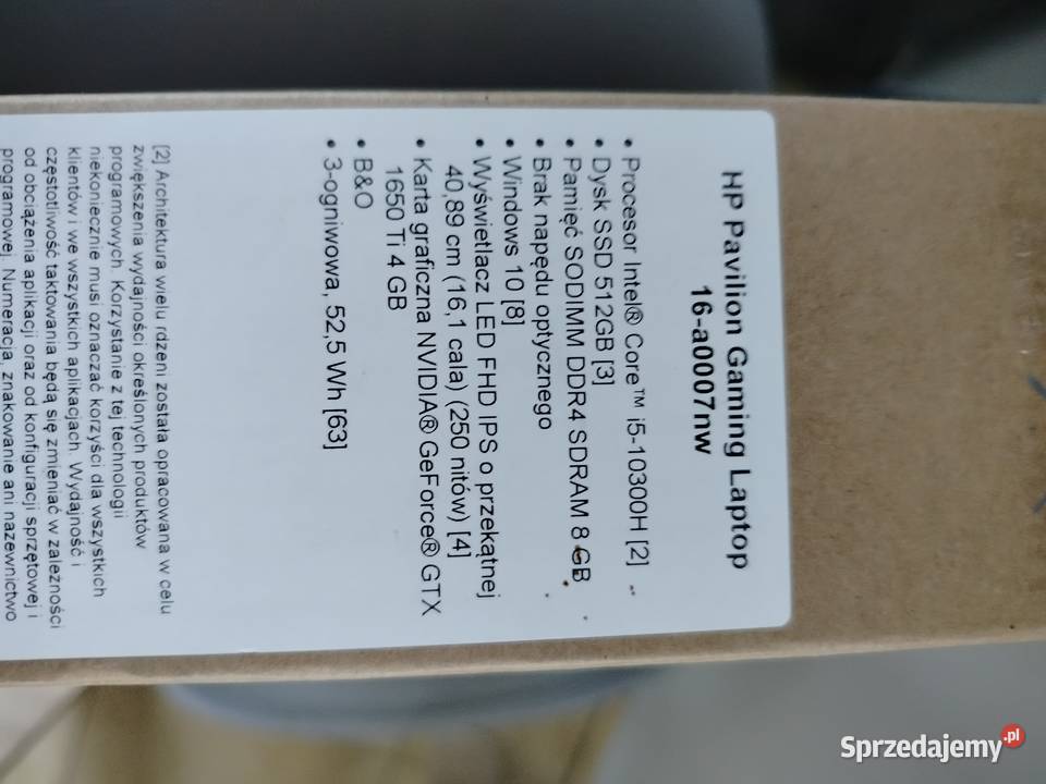 Laptop Gamingowy i5 10300H rtx 1650 ti HP Taktowanie 3 Głogoczów