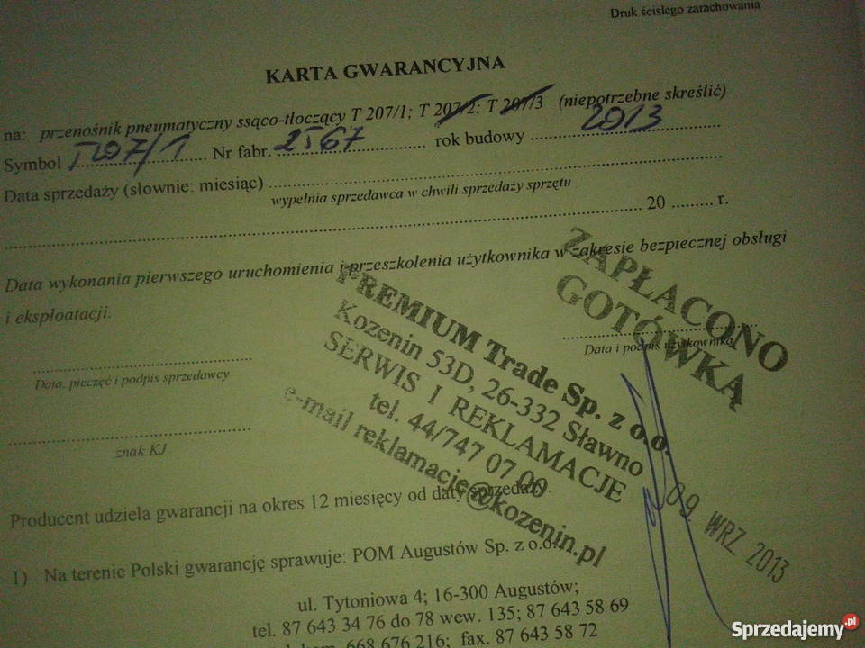 Przenośnik pneumatyczny ssącotłoczący POM Słowino sprzedam
