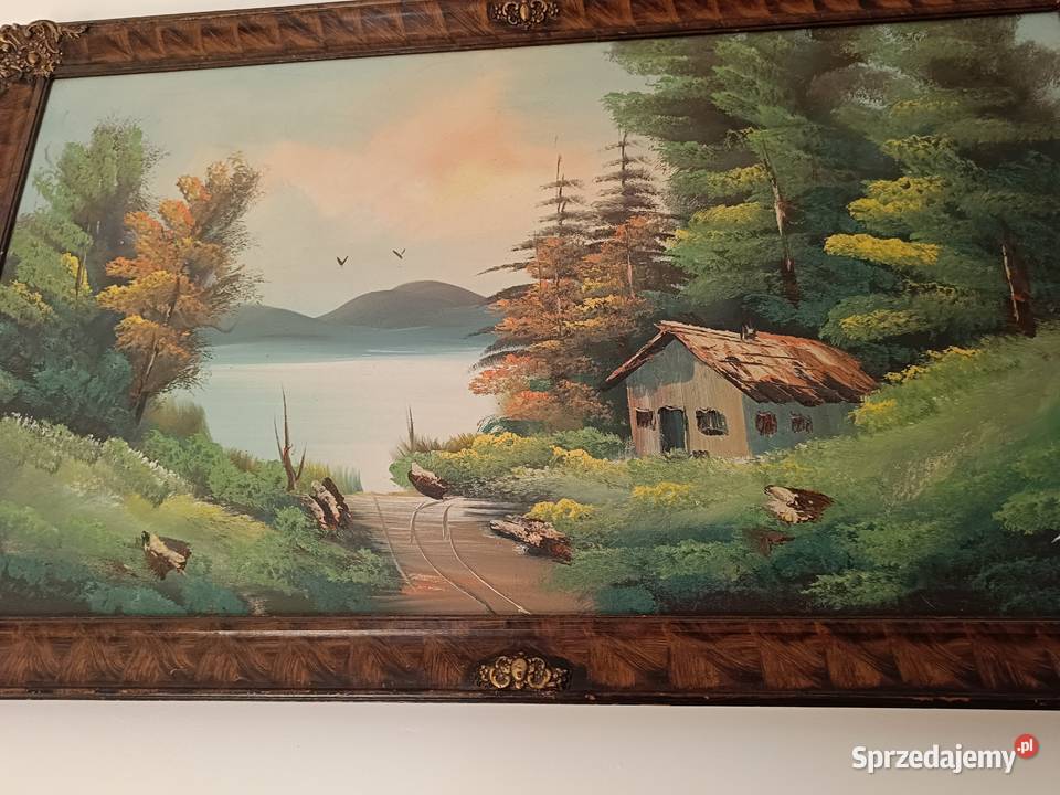 Obraz olejny na płótnie w pięknej ramie Górski kujawsko-pomorskie Lipno sprzedam